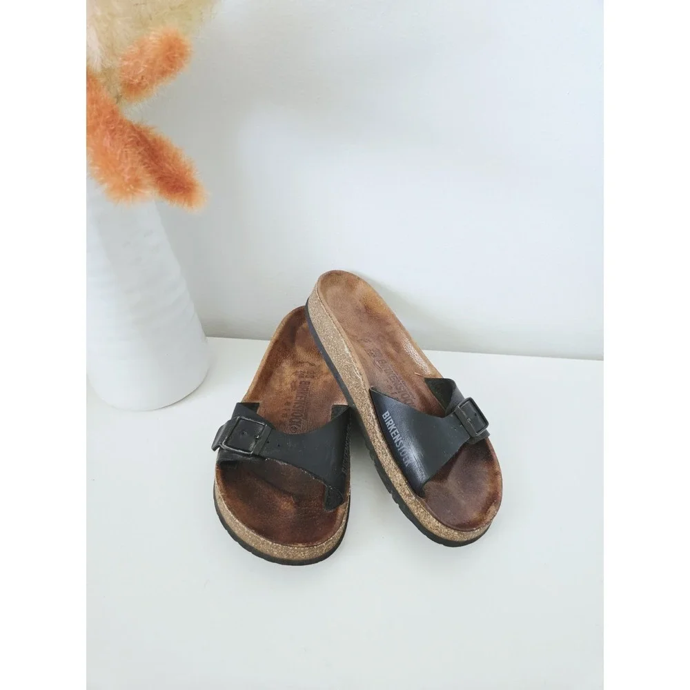 Birkenstock Relax Black Leather Madrid Single Strap Sandals‎ Women's EU38/US7